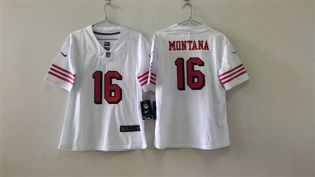 Women%27s San Francisco 49ers #16 Joe Montana White 2nd Alternate Stitched Jersey